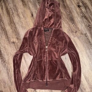 BCBG Maxaria velvet velour Y2K embroidered hoodie zipper sweatshirt